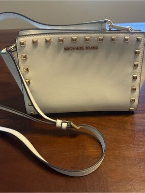 Michael Kors white Saffiano Leather Studded Crossbody